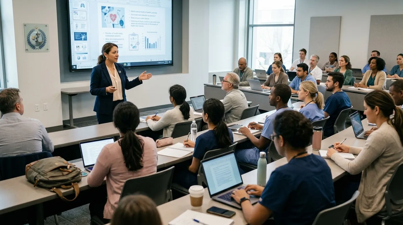 Profesionales de la salud en una clase de postítulo